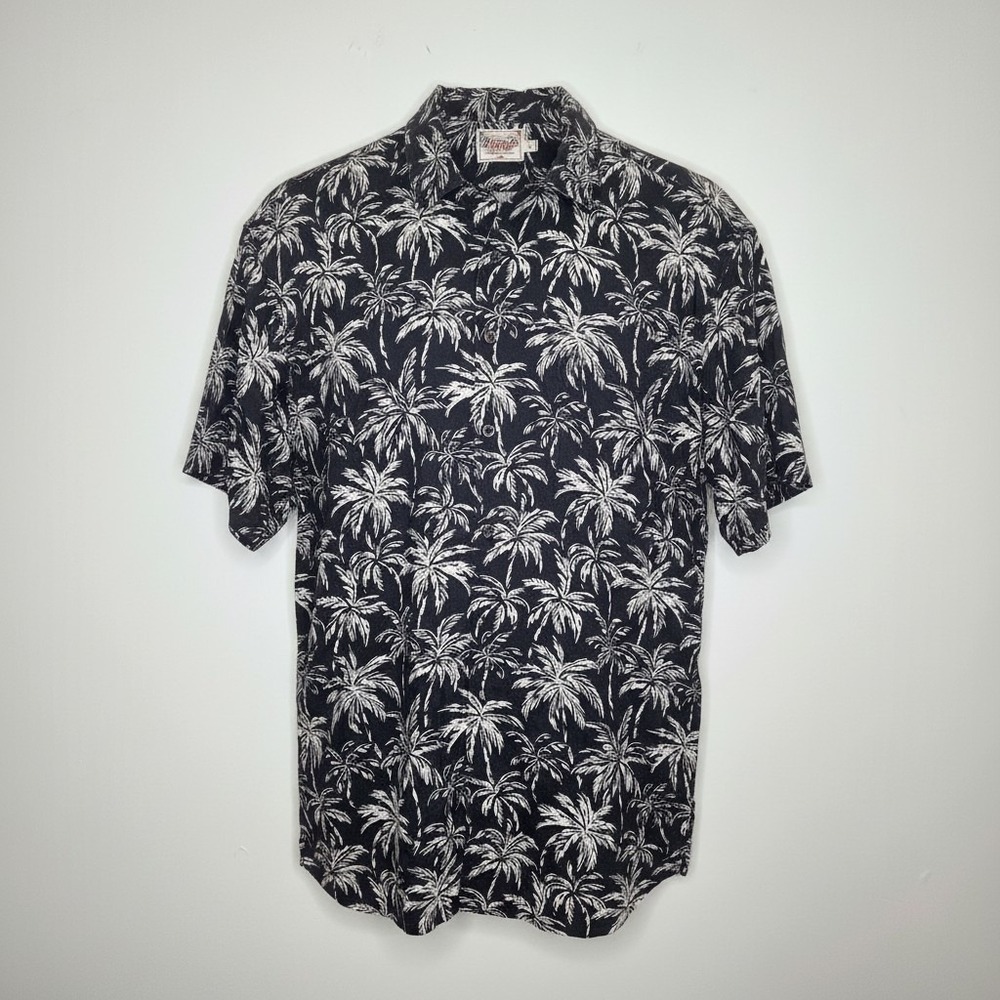 Faherty Mens Hemp Organic Cotton Palm Tree Print Short Sleeve Shirt Black Size M